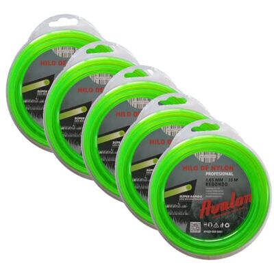 Avalon Confezione da 5 fili rotondi in nylon universale per decespugliatore e tosaerba (2 mm x 15 m) Elevata durata e prestazioni ottimali nelle attività di decespugliamento Avalon Confezione da 5 fili rotondi in nylon universale per decespugliatore e tosaerba (2 mm x 15 m) Elevata durata e prestazioni ottimali nelle attività di decespugliamento