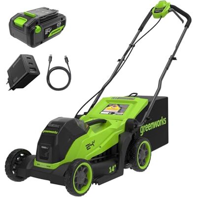 Greenworks 24V Tagliaerba a batteria, larghezza di taglio 36 cm, fino a 400 m², regolazione altezza taglio centrale 6 posizioni 20-80 mm, con 1 batteria 4Ah e caricabatteria,Garanzia 3 Anni- LM3612 Greenworks 24V Tagliaerba a batteria, larghezza di taglio 36 cm, fino a 400 m², regolazione altezza taglio centrale 6 posizioni 20-80 mm, con 1 batteria 4Ah e caricabatteria,Garanzia 3 Anni- LM3612