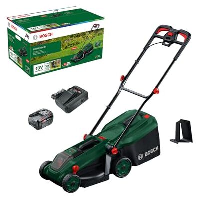 Bosch Rasaerba a batteria ROTAK18V-34 (larghezza di taglio: 34 cm, altezza di taglio: 25-65 mm, sacco raccoglierba in tessuto da 35 l, tappo per pacciame, inclusi batteria e caricabatteria) Bosch Rasaerba a batteria ROTAK18V-34 (larghezza di taglio: 34 cm, altezza di taglio: 25-65 mm, sacco raccoglierba in tessuto da 35 l, tappo per pacciame, inclusi batteria e caricabatteria)