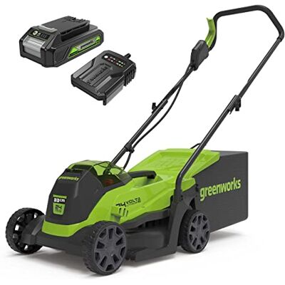 Greenworks 24V Tagliaerba a Batteria con Motore Brushless per Piccoli Prati Fino a 140m², Ampiezza di Taglio 33cm, Sacca da 30L CON Batteria da 24V 2Ah & Caricabatterie, Garanzia 3 Anni-GD24LM33K2 Greenworks 24V Tagliaerba a Batteria con Motore Brushless per Piccoli Prati Fino a 140m², Ampiezza di Taglio 33cm, Sacca da 30L CON Batteria da 24V 2Ah & Caricabatterie, Garanzia 3 Anni-GD24LM33K2