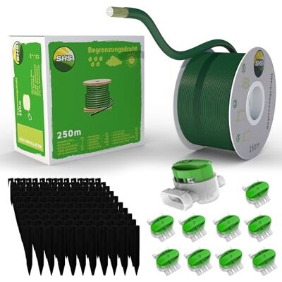 RASENFREUND Cavo di limitazione da 250 m + 750 picchetti + 10 connettori per robot tosaerba, robot tosaerba, set di fili di limitazione per cavi di ricerca, compatibile con GARDENA/BOSCH/HUSQVARNA/WORX RASENFREUND Cavo di limitazione da 250 m + 750 picchetti + 10 connettori per robot tosaerba, robot tosaerba, set di fili di limitazione per cavi di ricerca, compatibile con GARDENA/BOSCH/HUSQVARNA/WORX