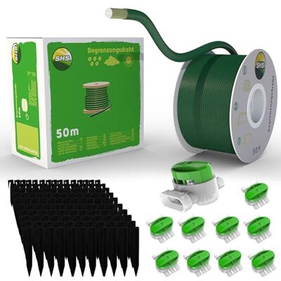 RASENFREUND Cavo di confine da 50 m + 150 picchetti + 10 connettori per cavi per robot tosaerba, set di accessori per cavi di ricerca, compatibile con Gardena/Bosch/Husqvarna/Worx/Honda/Robomow RASENFREUND Cavo di confine da 50 m + 150 picchetti + 10 connettori per cavi per robot tosaerba, set di accessori per cavi di ricerca, compatibile con Gardena/Bosch/Husqvarna/Worx/Honda/Robomow