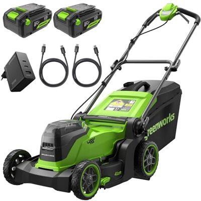 Greenworks 48V (24V x 2) Tosaerba a Batteria Li-Ion, Ampiezza di taglio 41cm, Tagliaerba Elettrico Batteria CON Due Batterie 4Ah e Caricabatterie Doppio MO48L422-01 Greenworks 48V (24V x 2) Tosaerba a Batteria Li-Ion, Ampiezza di taglio 41cm, Tagliaerba Elettrico Batteria CON Due Batterie 4Ah e Caricabatterie Doppio MO48L422-01
