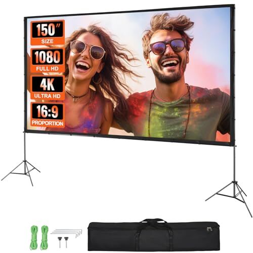 VEVOR Supporto con Schermo di Proiezione Avvolgibile Manuale 150 Pollici 16:9 HD 4K Proiettore Antirughe Tela Ampio Montaggio a Parete Immagine Dettagliata per Home Theater Festa, Telo per Proiettore