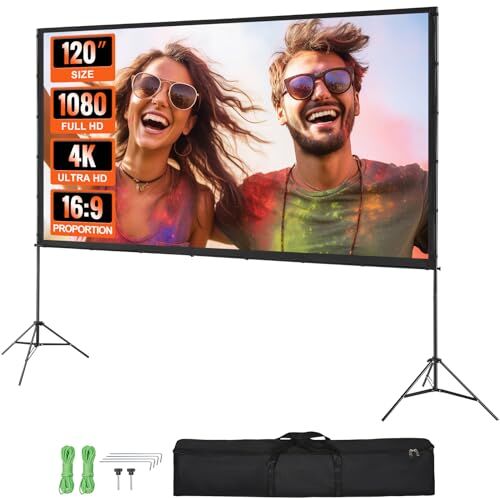 VEVOR Supporto con Schermo di Proiezione Avvolgibile Manuale 120 Pollici 16:9 HD 4K Proiettore Antirughe Tela Ampio Montaggio a Parete Immagine Dettagliata per Home Theater Festa, Telo per Proiettore