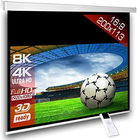 Alphavision*Business Alphavision SlenderLine Schermo per proiettore motorizzato 200x113cm Formato 16:9 con radiocomando per Installazione a Parete o soffitto Full-HD 4K Ultra HD 2D/3D