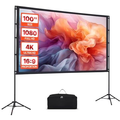 VEVOR Schermo per Proiettore con Supporto, Schermo di Proiezione Grandangolare da ca. 2540 mm Portatile per Interni ed Esterni, 160°, 4K HD 16:9, Doppio Treppiede con Borsa per il Trasporto VEVOR Schermo per Proiettore con Supporto, Schermo di Proiezione Grandangolare da ca. 2540 mm Portatile per Interni ed Esterni, 160°, 4K HD 16:9, Doppio Treppiede con Borsa per il Trasporto
