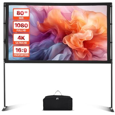 VEVOR Schermo per Proiettore con Supporto, Schermo di Proiezione Grandangolare da ca. 2032 mm Portatile per Interni ed Esterni, 160°, 4K HD 16:9, Doppio Supporto con Borsa per il Trasporto VEVOR Schermo per Proiettore con Supporto, Schermo di Proiezione Grandangolare da ca. 2032 mm Portatile per Interni ed Esterni, 160°, 4K HD 16:9, Doppio Supporto con Borsa per il Trasporto