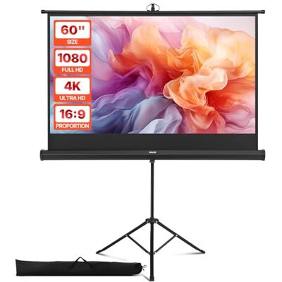 VEVOR Schermo per Proiettore con Supporto, Schermo per Videoproiettore per Interni ed Esterni, 16:9 4K HD Antirughe, Portatile, con Treppiede e Borsa per Trasporto, per Film, Presentazioni in Ufficio VEVOR Schermo per Proiettore con Supporto, Schermo per Videoproiettore per Interni ed Esterni, 16:9 4K HD Antirughe, Portatile, con Treppiede e Borsa per Trasporto, per Film, Presentazioni in Ufficio