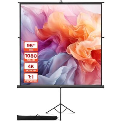 VEVOR Schermo per Proiettore con Supporto, Schermo per Videoproiettore per Interni ed Esterni, 4K HD 1:1 Antirughe, Portatile, con Treppiede e Borsa per Trasporto, per Film, Presentazioni in Ufficio VEVOR Schermo per Proiettore con Supporto, Schermo per Videoproiettore per Interni ed Esterni, 4K HD 1:1 Antirughe, Portatile, con Treppiede e Borsa per Trasporto, per Film, Presentazioni in Ufficio