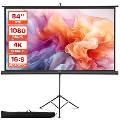 VEVOR Schermo per Proiettore con Supporto, Schermi Portatili Antirughe per Interni ed Esterni 160°, 4K HD 16:9, con Treppiede e Borsa per Trasporto, per Film, Presentazioni in Ufficio VEVOR Schermo per Proiettore con Supporto, Schermi Portatili Antirughe per Interni ed Esterni 160°, 4K HD 16:9, con Treppiede e Borsa per Trasporto, per Film, Presentazioni in Ufficio