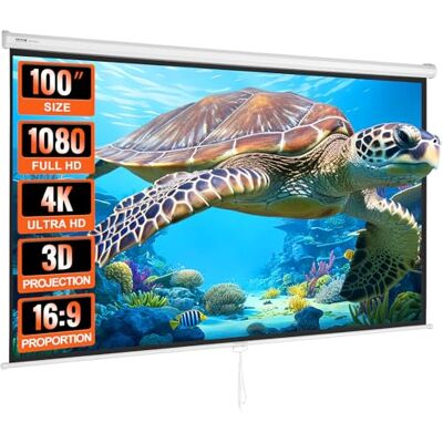 VEVOR Schermo di Proiezione Avvolgibile Manuale 100 Pollici 16:9 HD 4K Proiettore Antirughe Tela Ampio Montaggio a Parete Immagine Dettagliata per Home Theater Festa, Telo per Proiettore Avvolgibile VEVOR Schermo di Proiezione Avvolgibile Manuale 100 Pollici 16:9 HD 4K Proiettore Antirughe Tela Ampio Montaggio a Parete Immagine Dettagliata per Home Theater Festa, Telo per Proiettore Avvolgibile