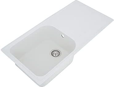 respekta lavello da cucina Orlando in granito color bianco / Lavello da incasso con 1 vasca, dimensioni 100 x 50 cm / Lavello adatto per mobili sottolavello da 60 cm di larghezza