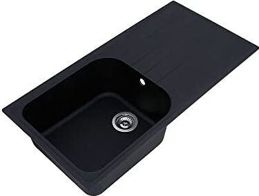 respekta lavello da cucina Orlando in granito color nero / Lavello da incasso con 1 vasca, dimensioni 100 x 50 cm / Lavello adatto per mobili sottolavello da 60 cm di larghezza