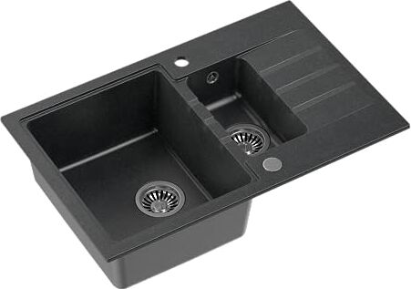 QUADRON PETER 156 granite sink Steingran black with manual siphon and screw cap