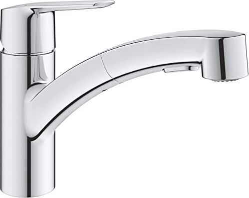 Grohe QUICKFIX Start Miscelatore Monocomando per Lavello, Cromo, Doccetta estraibile, Strumento di Installazione Incluso