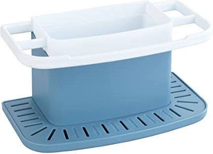 Wenko Organizzatore per lavandino Cosmo blu Contenitore scolo acqua per il lavello, vaschetta per lavello, Polipropilene, 21 x 11 x 11 cm, Blu