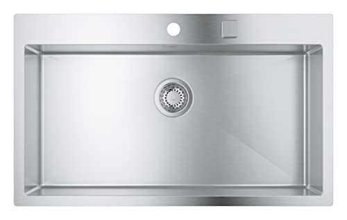 Grohe K800   1 vasca   Lavello da cucina sopratop o filotop  foro incasso: 831 x 495 mm  include: piletta automatica, sifone, set di installazione   Acciaio inox