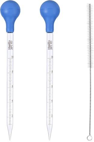 wadafen 2 Vetro Pipette 10 ml, Contagocce Graduato di Vetro,Pipette Contagocce, Contagocce in Vetro, con Pallina in Gomma, con Spazzola per la Pulizia per Laboratorio, Alimenti, Ricerca, Medicina, Scuola