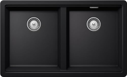 Schock Lavello Cucina Galaxy N200 2 Vasche con Bordo Funzionale per Accessori, Materiale ®Cristadur, Nero Puro, 750x456mm