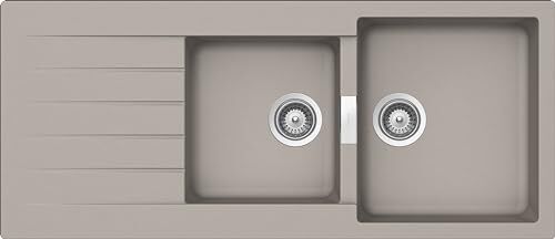 Schock Lavello Cucina Primus 2 Vasche con Gocciolatoio, Vasca Reversibile, Materiale Cristalite®, Grigio Tortora, 1160x500mm