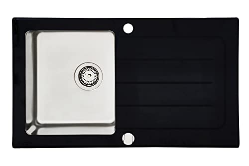 respekta Lavello da incasso in acciaio inox e vetro, nero, 86 x 50 cm