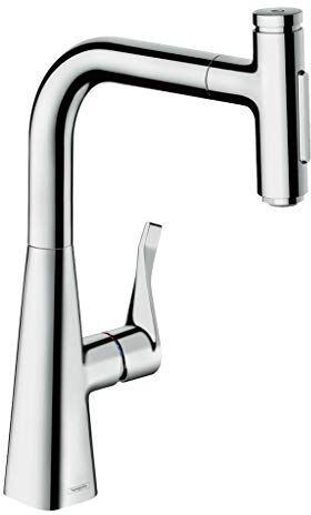 Hansgrohe Metris Select Rubinetto da cucina con doccetta estraibile (2 getti), con guida del tubo flessibile (sBox), Miscelatore cucina con altezza bocca 240 mm, Rubinetto con bocca girevole, cromo