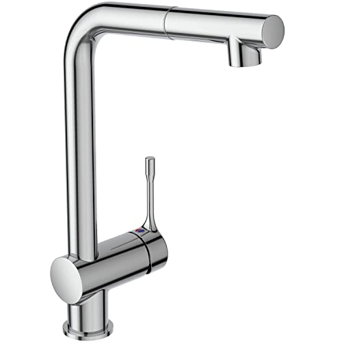 Ideal Standard Ceralook, Miscelatore monocomando per lavello da cucina, Bocca ad L tubolare ed erogazione orientabile, Con doccetta estraibile, Cromato