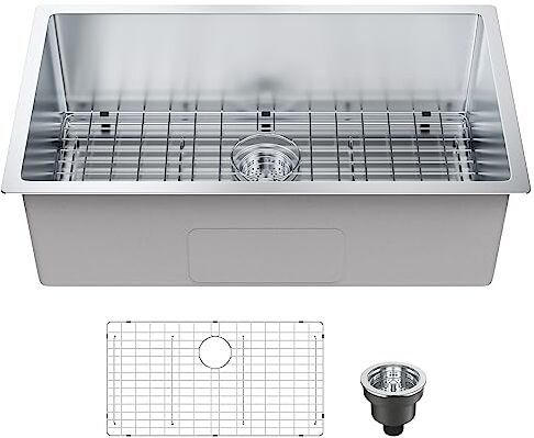 VEVOR Lavello da Cucina, Lavello da Incasso in Acciaio Inossidabile 304, Lavabo Sottopiano a Vasca Singola con Accessori (Confezione da 3), Lavello per Lavastoviglie Domestico per Workstation