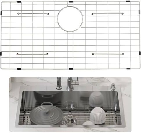 VEVOR Griglia di Protezione per Lavello, Griglie per Lavello in Acciaio Inossidabile da 27,5"x13,5", Griglie per Lavello con Scarico Posteriore con Raggio Angolare R5, Griglie per Fondo Lavello