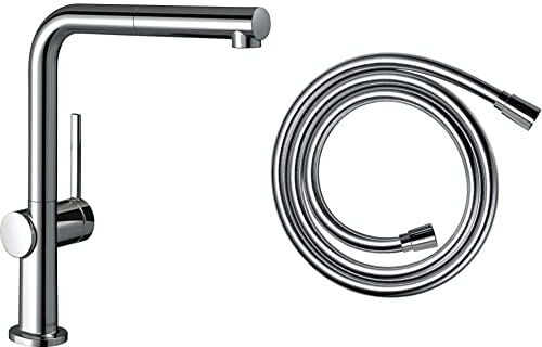 Hansgrohe Talis M54 Miscelatore cucina monocomando 270, bocca d'erogazione estraibile, 1 getto, cromo, 72808000 & Isiflex Flessibile doccia 160 cm, Cromo, 28276000