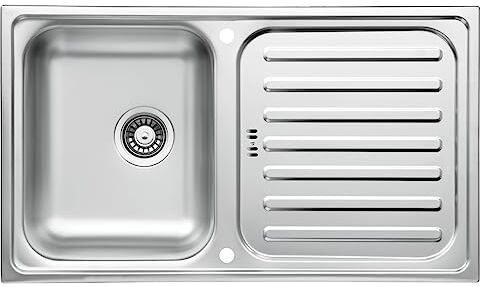 respekta Riverside Lavello da incasso in acciaio inox, 86 x 50 cm, con scolapiatti, adatto per armadi a partire da 50 cm di larghezza