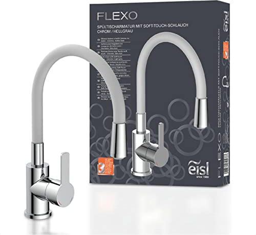 EISL Flexo Rubinetto miscelatore per lavello grigio chiaro/cromato, flessibile rubinetto da cucina a risparmio energetico e acqua, rubinetto miscelatore monocomando con rotazione a 360°