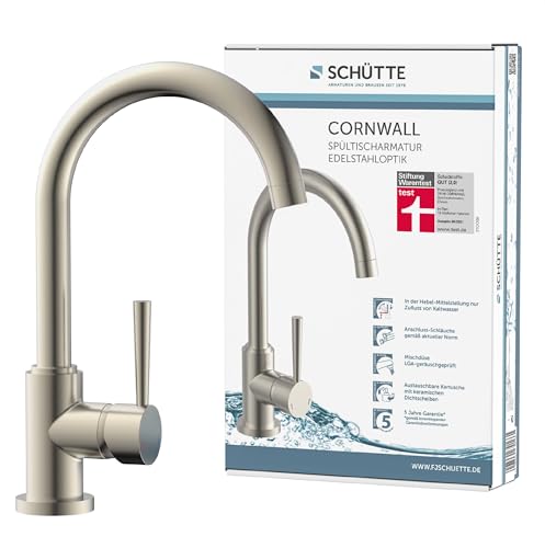 SCHÜTTE Cornwall, Girevole a 360 Gradi, Miscelatore monocomando, Rubinetto per lavello da Cucina, Effetto Acciaio Inox