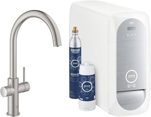 Grohe Starter Kit Rubinetto per Lavello, 230 V, Grigio (Super Steel)