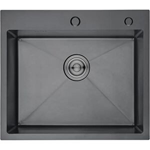 Ibergrif , Lavello Cucina 1 Vasca con Set di Drenaggio, Lavabo Cucina con 2 Fori, 55 x 45 cm, Acciaio Inox, Grigio Scuro Ibergrif , Lavello Cucina 1 Vasca con Set di Drenaggio, Lavabo Cucina con 2 Fori, 55 x 45 cm, Acciaio Inox, Grigio Scuro