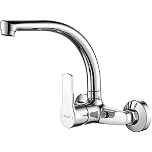 Ibergrif Star, Rubinetto da Cucina a Muro, Miscelatore Lavello Rotazione a 360° con fori di montaggio regolabili (130mm-170mm), Cromo, Argento Ibergrif Star, Rubinetto da Cucina a Muro, Miscelatore Lavello Rotazione a 360° con fori di montaggio regolabili (130mm-170mm), Cromo, Argento