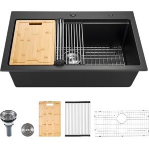VEVOR Lavello da Cucina in Granito 840 x 560 x 250 mm per Montaggio ad Appoggio, Lavello da Cucina da Incasso in Stile Rurale con Accessori, per Camper, Cucine di Preparazione, Bar, Nero VEVOR Lavello da Cucina in Granito 840 x 560 x 250 mm per Montaggio ad Appoggio, Lavello da Cucina da Incasso in Stile Rurale con Accessori, per Camper, Cucine di Preparazione, Bar, Nero