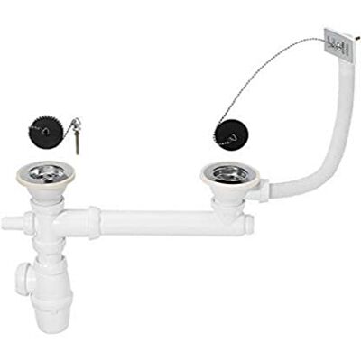 Wirquin Scarico per lavello 2 vasche D60 con troppopieno e presa lavatrice, bianco Wirquin Scarico per lavello 2 vasche D60 con troppopieno e presa lavatrice, bianco