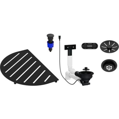 Blanco OOVALON Set di componenti in nero opaco, TopGrid, scarico con tubo salvaspazio e valvola a cestello InFino con PushControl set di accessori per lavello OOVALON funzionamento touch Blanco OOVALON Set di componenti in nero opaco, TopGrid, scarico con tubo salvaspazio e valvola a cestello InFino con PushControl set di accessori per lavello OOVALON funzionamento touch