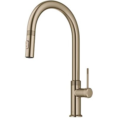 Kraus Oletto Modern Industrial Pull-Down Single Handle Kitchen Faucet in Brushed Gold, Kraus Oletto Modern Industrial Pull-Down Single Handle Kitchen Faucet in Brushed Gold,