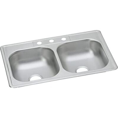 Elkay Dayton Equal Lavello a doppia vasca in acciaio inox, 3 fori per rubinetto, 33 x 22 x 6,5 Elkay Dayton Equal Lavello a doppia vasca in acciaio inox, 3 fori per rubinetto, 33 x 22 x 6,5