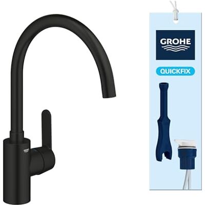 Grohe Get – Miscelatore Cucina Monocomando (Bocca C Alta 353mm, Rotazione Selezionabile, Cartuccia Ceramica 35mm, Attacchi 3/8 Pollici, QuickMount Incluso), Nero Opaco, 31552DC0 Grohe Get – Miscelatore Cucina Monocomando (Bocca C Alta 353mm, Rotazione Selezionabile, Cartuccia Ceramica 35mm, Attacchi 3/8 Pollici, QuickMount Incluso), Nero Opaco, 31552DC0