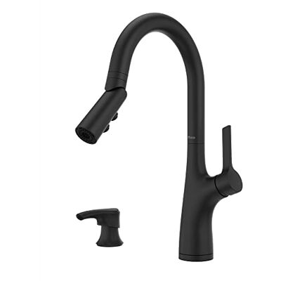 PFISTER Ceylon Kitchen Faucet with Pull Down Sprayer and Soap Dispenser, Single Handle, Spot Defense Matte Black Finish, PFISTER Ceylon Kitchen Faucet with Pull Down Sprayer and Soap Dispenser, Single Handle, Spot Defense Matte Black Finish,