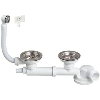 Wirquin Scarico per lavello con 2 vasche spaziale D90 con piletta per cestello, bianco Wirquin Scarico per lavello con 2 vasche spaziale D90 con piletta per cestello, bianco