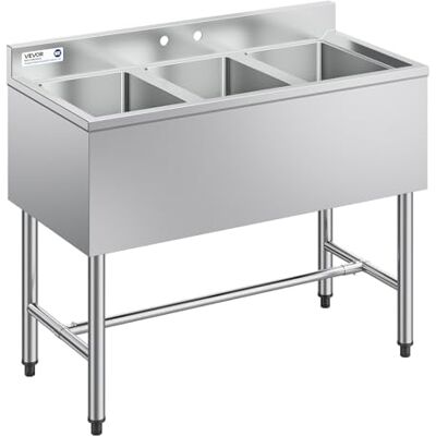 VEVOR Lavello da Cucina Commerciale in Acciaio Inox con 3 Lavandini Lavello Autoportante in Acciaio Inox 304 Lavandino Singolo 254x356x254 mm per Bar, Ristorante, Hotel, Cucina Commerciale VEVOR Lavello da Cucina Commerciale in Acciaio Inox con 3 Lavandini Lavello Autoportante in Acciaio Inox 304 Lavandino Singolo 254x356x254 mm per Bar, Ristorante, Hotel, Cucina Commerciale