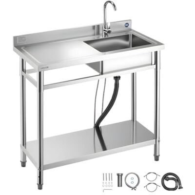 VEVOR Lavello in Acciaio Inox 100 x 50 x 94 cm, Vasca Singola con Rubinetto e Ripiano, Lavello da Cucina per Garage, Ristorante, Lavanderia, Lavabo da Esterno con Piano di Lavoro Sinistra VEVOR Lavello in Acciaio Inox 100 x 50 x 94 cm, Vasca Singola con Rubinetto e Ripiano, Lavello da Cucina per Garage, Ristorante, Lavanderia, Lavabo da Esterno con Piano di Lavoro Sinistra