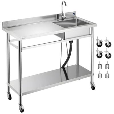 VEVOR Lavandino Mobile da Cucina 1200 x 500 x 1055 mm, Vasca Singola con Rubinetto e Ruote, Lavello da Cucina per Garage, Ristorante, Lavanderia, Lavabo da Esterno con Piano di Lavoro Sinistra VEVOR Lavandino Mobile da Cucina 1200 x 500 x 1055 mm, Vasca Singola con Rubinetto e Ruote, Lavello da Cucina per Garage, Ristorante, Lavanderia, Lavabo da Esterno con Piano di Lavoro Sinistra