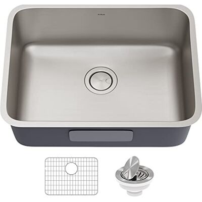 Kraus Dex Lavello da cucina a vasca singola in acciaio INOX, 63,5 cm, calibro 16 Kraus Dex Lavello da cucina a vasca singola in acciaio INOX, 63,5 cm, calibro 16