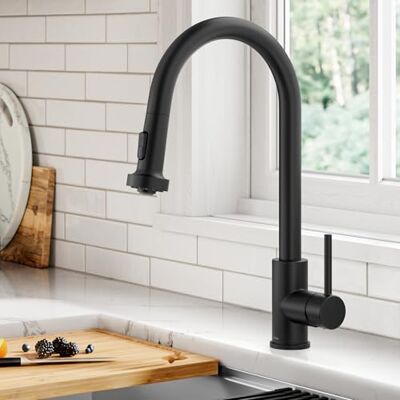 Kraus Bolden Rubinetto da cucina con manico singolo, 2 funzioni, estensibile, nero opaco Kraus Bolden Rubinetto da cucina con manico singolo, 2 funzioni, estensibile, nero opaco